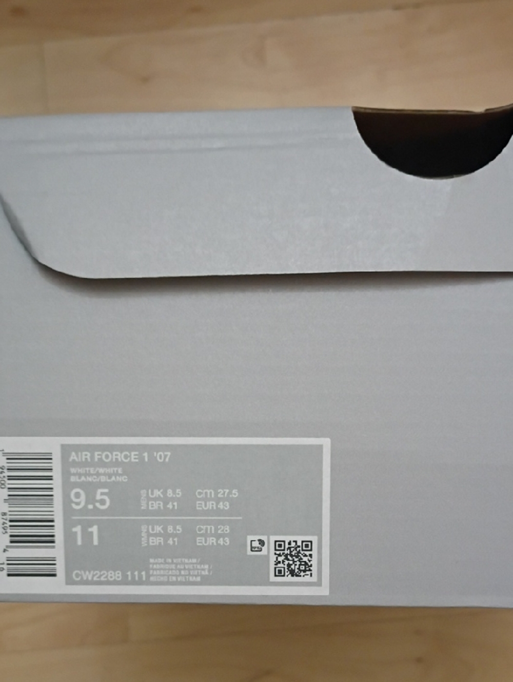 Nike Air Force 1 '07 Box Label - White and Gray